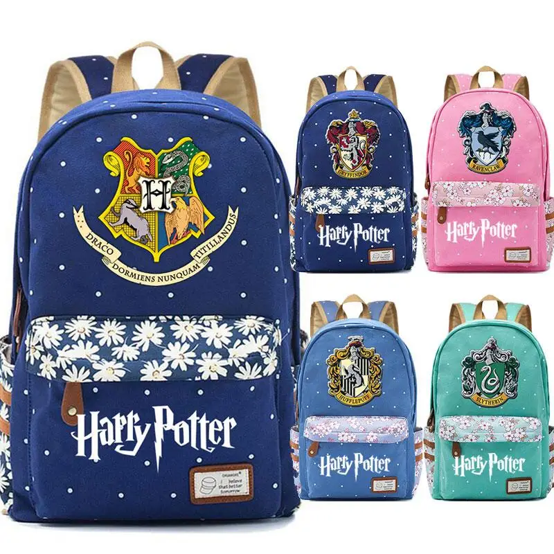 

New Magic Hogwarts Slytherin Gryffindor Flowers Dot Boy Girl School bag Women Bagpack Teenagers Schoolbags Canvas Femme Backpack