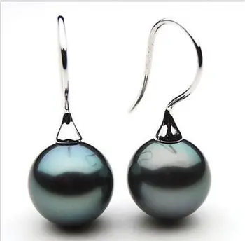

round 10-11mm natural tahitian peacock green pearl earrings silver