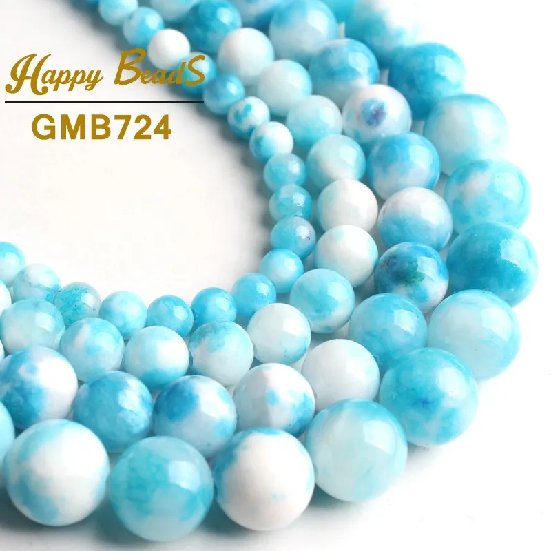 

Natural Stone Blue Cloud Jades Chalcedony Beads Round Loose Beads For Jewelry Making DIY Bracelet Necklace 15"Strand 6/8/10/12mm