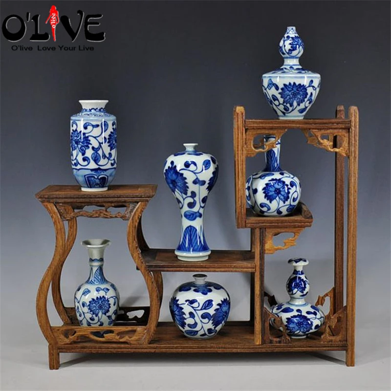 Vintage Chinese Ceramic Porcelain Vase Home Decor Blue & White Flower Receptacle