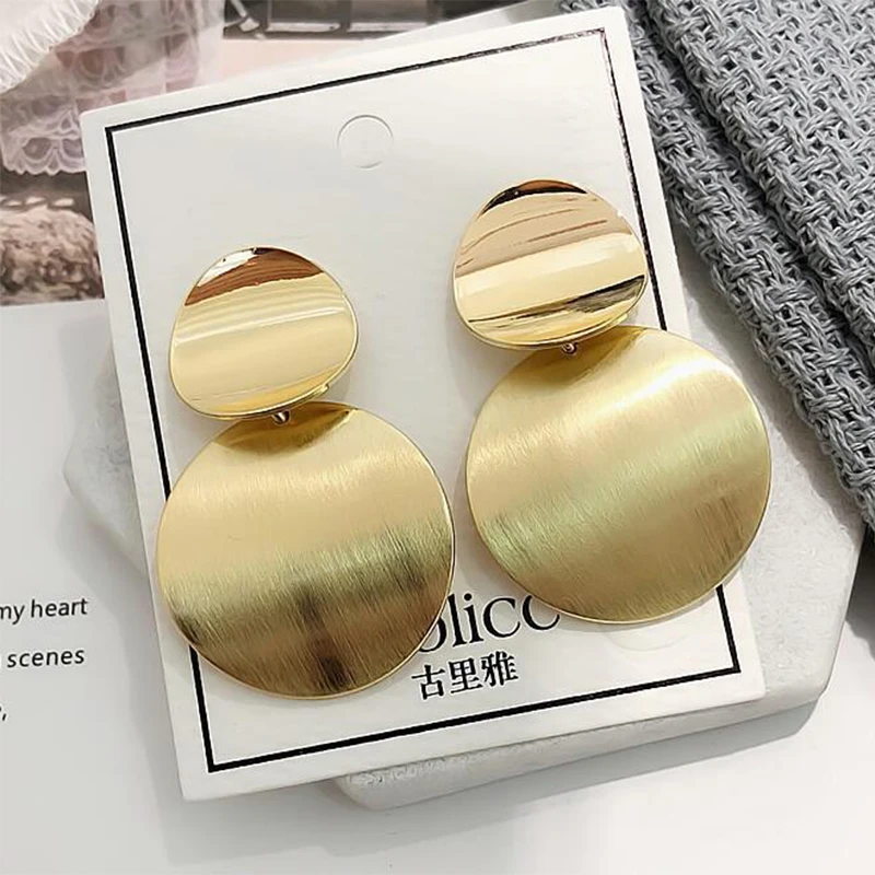 

Fashion Stainless Steel Earrings for Women Round Circular Dangle Drop Earrings Jewelry Big Vintage Earrings 2019 Summer