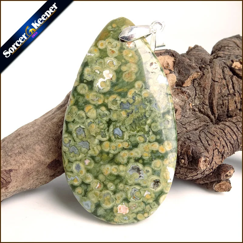 

Men's Natural Green Kiwi Stone Water Drop Pendant Chakra Healing Reiki Beads Women Crystal Necklace Jewelry Free Pouch ZS233