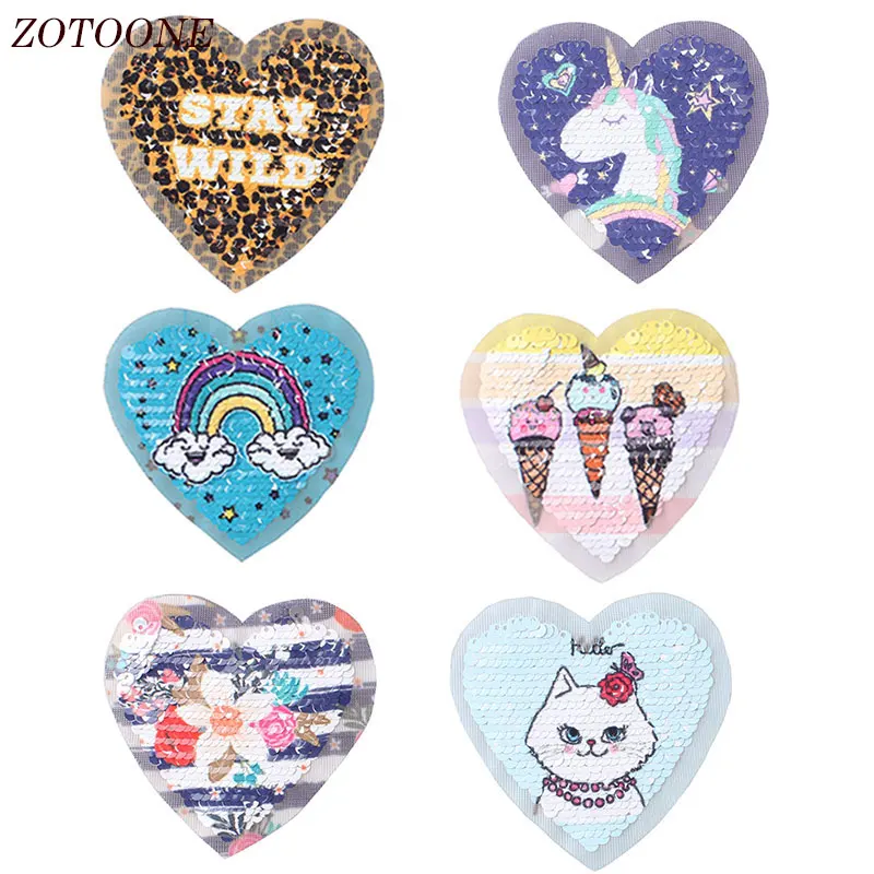 

ZOTOONE Sequin Patch for Clothing Embroidered Sewing Applique Hearts Patches Sew on Fabric Badge DIY Apparel Accessories C