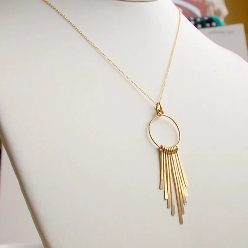 

Handmade Tassel Necklace Hammered Choker Jewelry Kolye Birthday Present 14 Gold Filled Collier Femme Joyas Necklace for Women