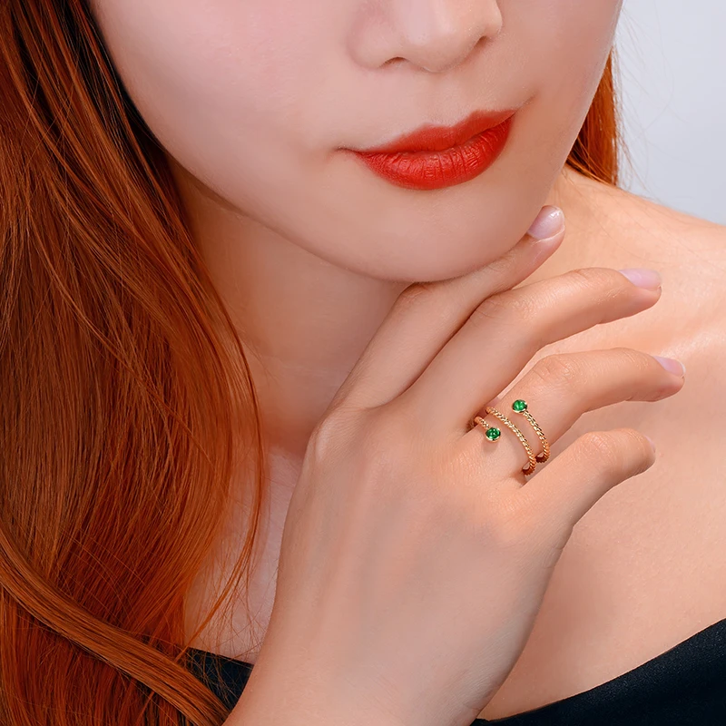 CaiMao Smalle Bezel 0.24ct Natural Cabochon Emerald Exquisite Ring 14K Yellow Gold Wedding Band Resizable