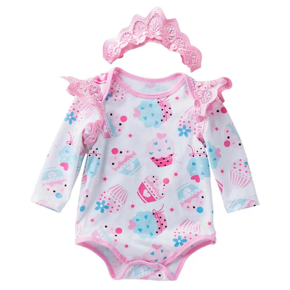 

2019 Fashion Cute Baby Girls Rompers Bodysuit Long Sleeves Lace Printed Bodysuit Easter Baby Girl Clothes Bodysuit for Newborns