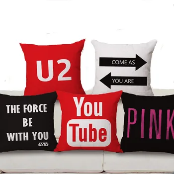 

Square 18" Decorative Throw Pillow Cushion Cover Cotton Linen Letter Youtube Logo U2 The Force Be With You For Sofa Home Decor
