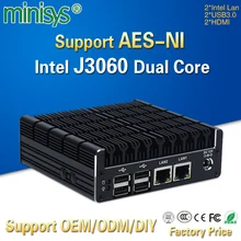 Minisys Latest Intel J3060 Fanless Mini PC Dual Gigabit Lan NUC Case Barebones Computer Linux Support 2 HDMI AES-NI Pfsense VPN