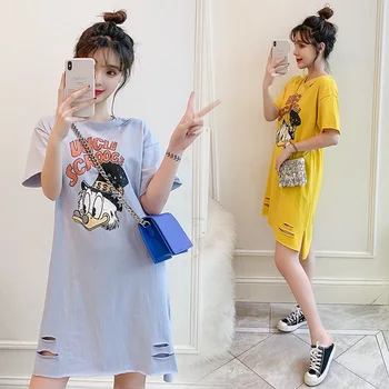 

2019 summer new maternity clothes fashion casual cartoon pregnant women dress large size shirt T-shirt hole pregnant t-shirt