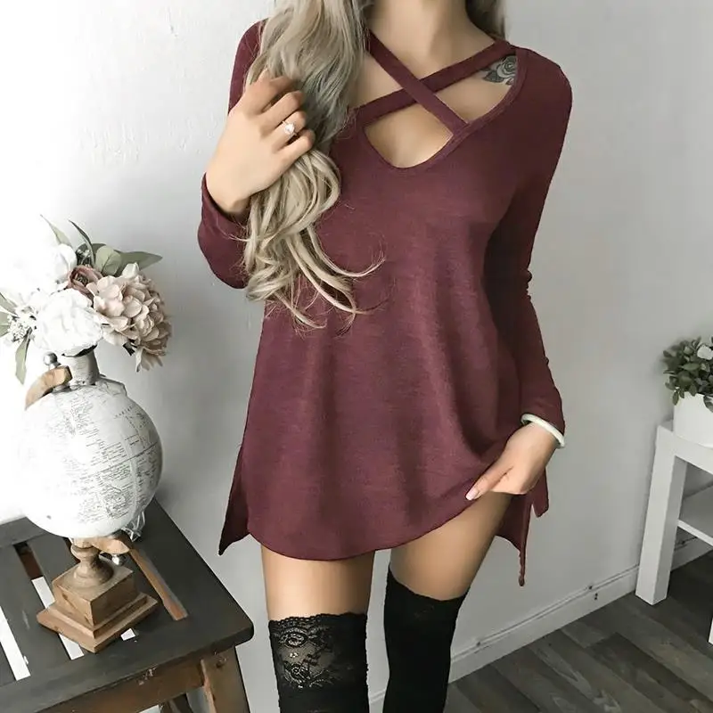 Женское платье с длинным рукавом V образным вырезом и вырезами|sexy party|dress long sleevedress