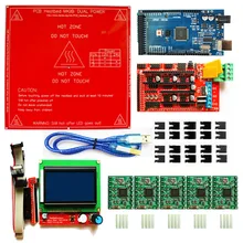 1 шт. Mega 2560 R3+ 1 шт. RAMPS 1,4 контроллер+ 5 шт. A4988 модуль шагового драйвера+ 1 шт. lcd 12864+ 1 шт. MK2B для 3d принтера комплект