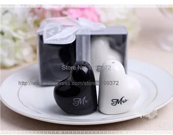 

200sets 400pcs Mr. and Mrs. heart shaped Ceramic Salt Pepper Shakers + Wedding bridal shower Favors gifts Free shipping