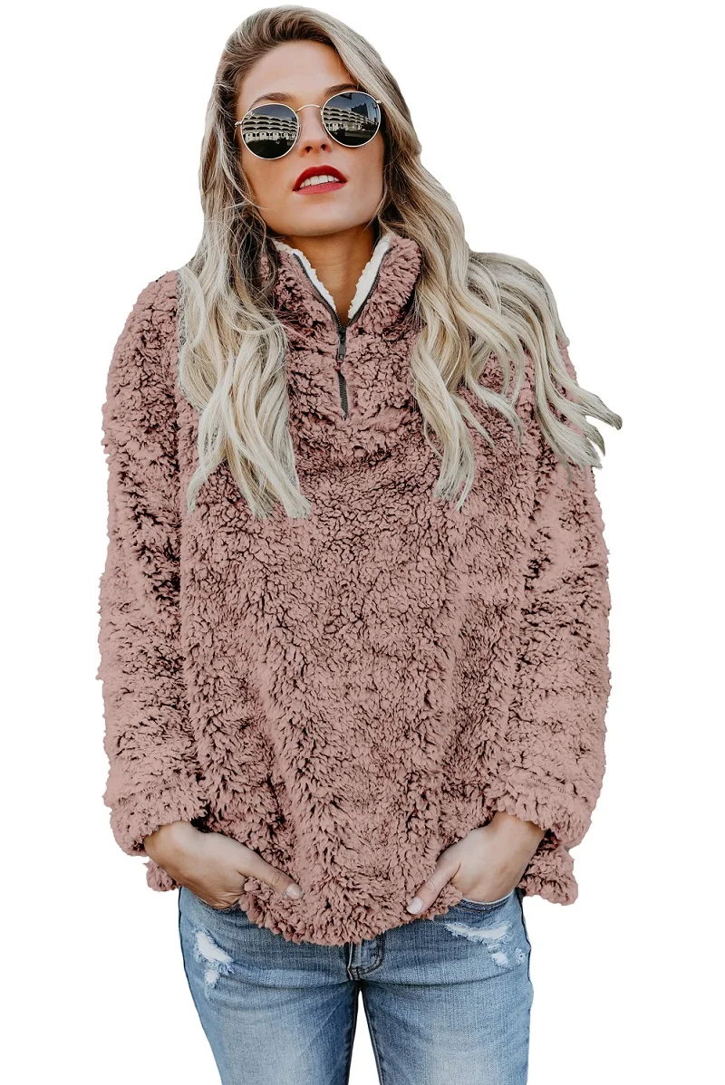 Dusty-Pink-Zipper-Fleece-Pullover-Coat-LC85154-10-1