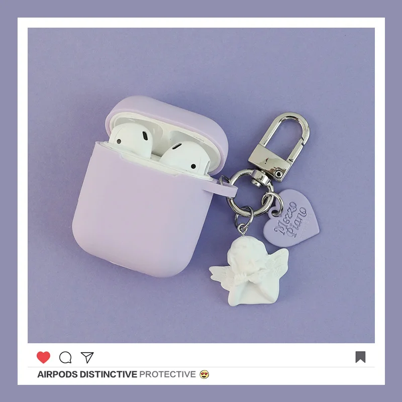 Милый силиконовый чехол с сердечком ангелом для ключей Apple Airpods Bluetooth