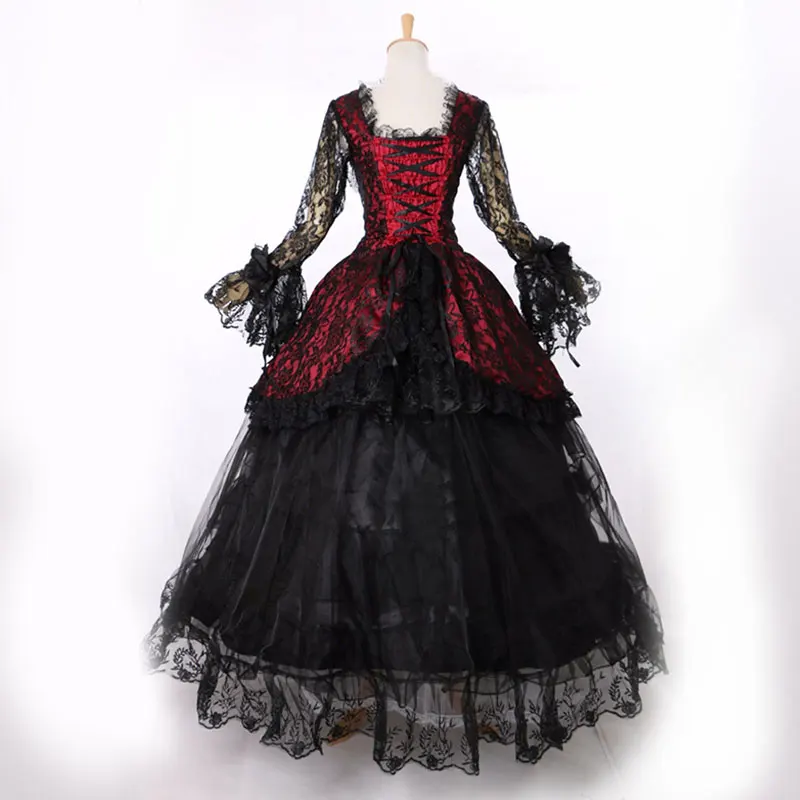 

Hot Sale 2016 Black Long Sleeves Lace Gothic Victorian Banquet Dress 18th Century schwarz Marie Antoinette Dress