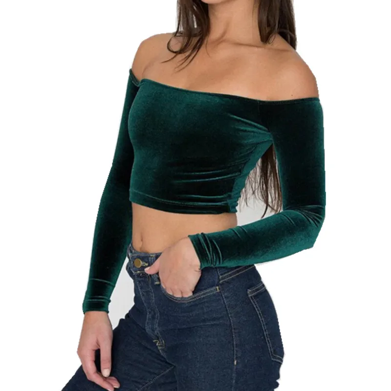 long sleeve shoulderless crop top