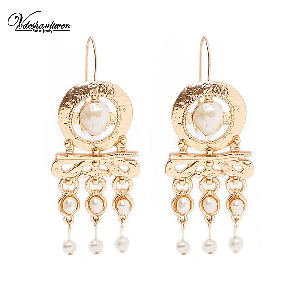 

Vodeshanliwen ZA New Simulated pearl Tassel Earrings 2019 Fashion Bohemian Statement Big Earrings For Women Accessories
