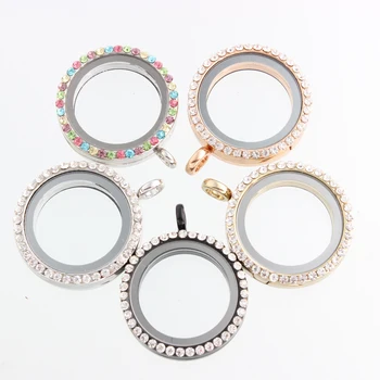 

Mix Color 30mm round magnetic floating locket with rhinestone floating charms memory locket for diy locket necklace jewelry