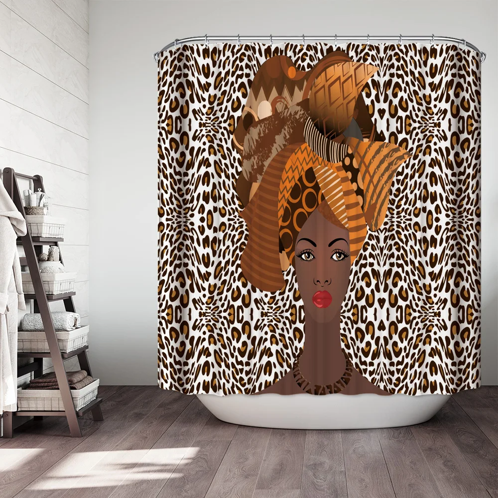 

Beautiful Leopard Women Pattern Shower Curtains African Girl Waterproof Mildew Proof Thickened Bath Curtains for Bathroom