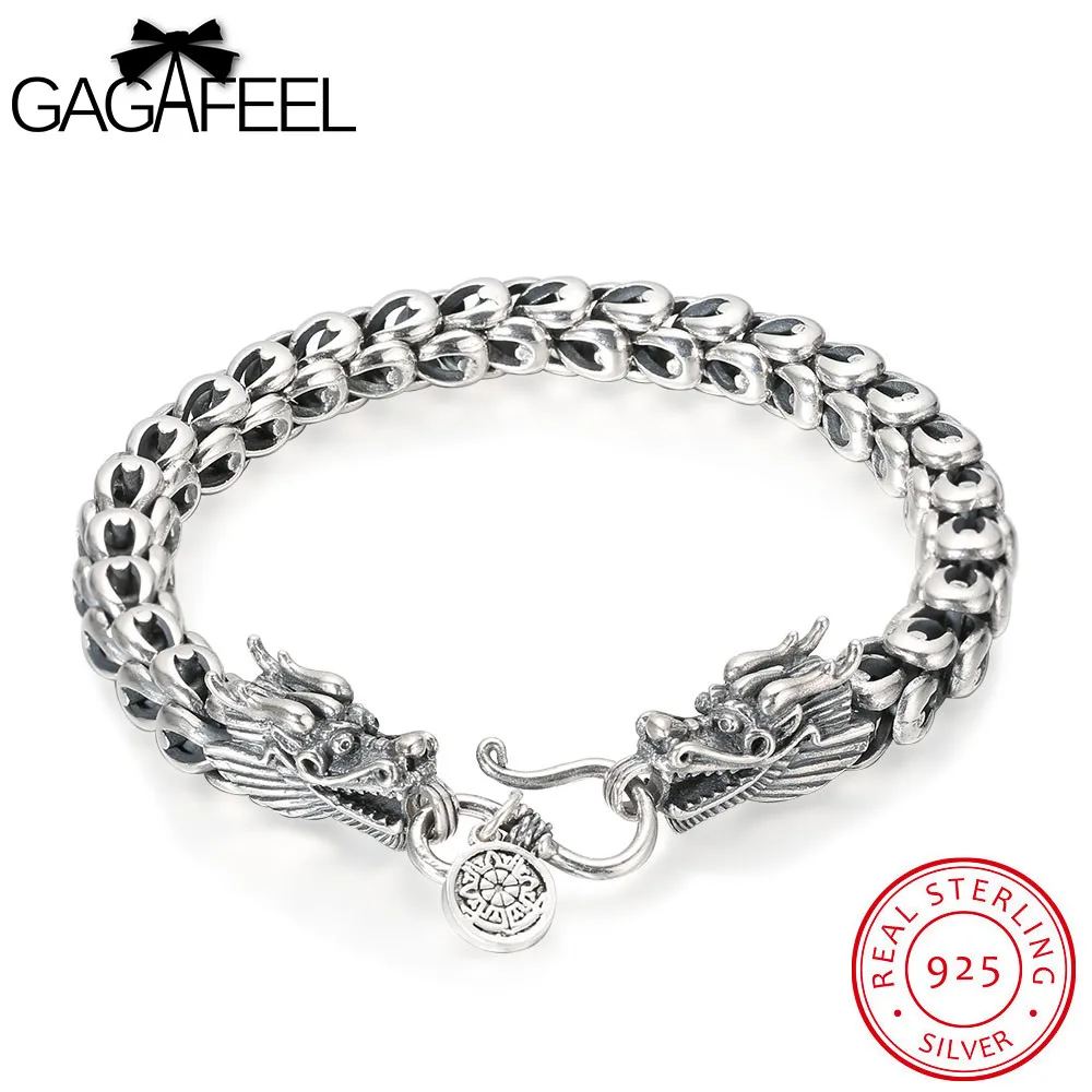 

GAGAFEEL Vintage Thai Sterling Silver Bracelet Jewelry Cool Punk Dragon Scales Men Chain For Male 18-22CM Retro Fashion Accesory