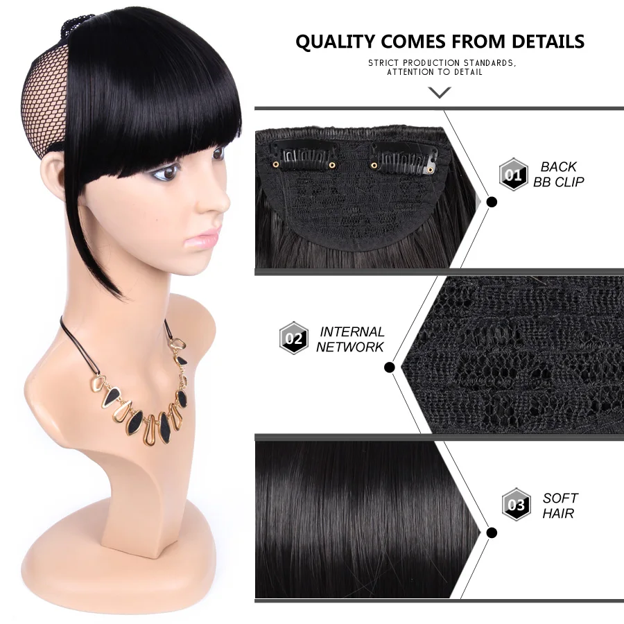AliLeader Natural Short Straight Neat Bangs Clip In Synthetic Hair Extensions Front False Fringe Hair Piece Black Brown Blonde