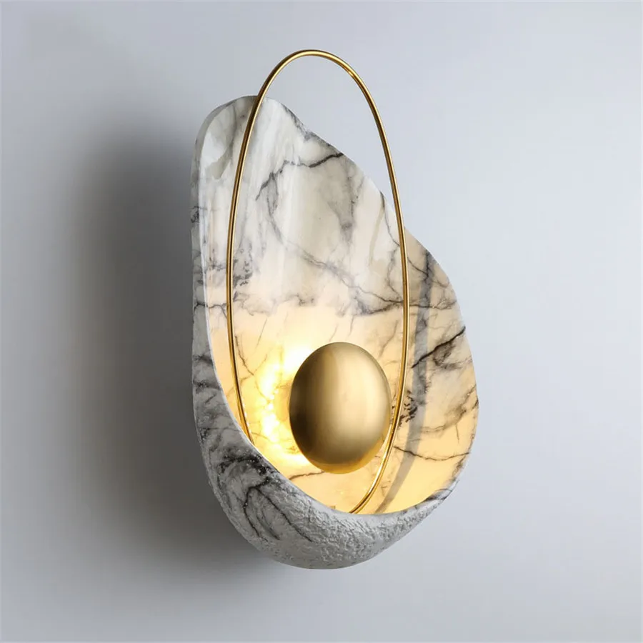 

BEIAIDI Novelty Shell Shape LED Wall Lamp Nordic Luxury Simulate Marble Wall Light Aisle Balcony Home Hotel Bedroom Bedside Lamp