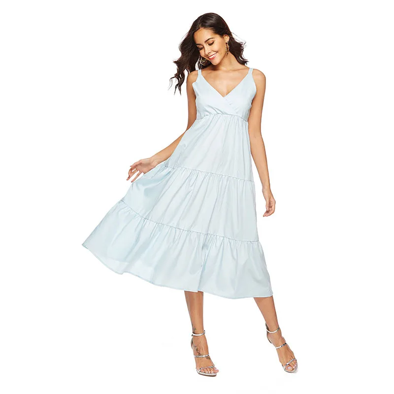 

Suharybo Solid Party Dress Women New Patchwork A-Line Ladies Sleeveless Causal Street Wear Midi Beach Dress Sundress Vestidos