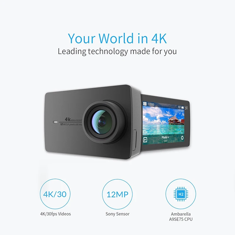 Экшн Камера YI 4K Международная Версия Ambarella A9SE Cortex A9 ARM 12Мп CMOS 2.19&quot 155 градусов EIS LDC