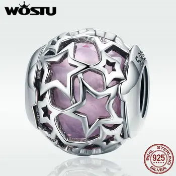 

WOSTU Fashion New 100% 925 Sterling Silver Shimmering Star Red Crystal CZ Beads fit Women Bracelets Bangle Jewelry Making DXC509