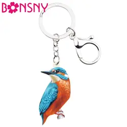 Bonsny акриловые цветочный Alcedo Atthis Kingfisher Bird Брелоки для ключей кольца держатель уникальные подарки животных украшения для женщин обувь