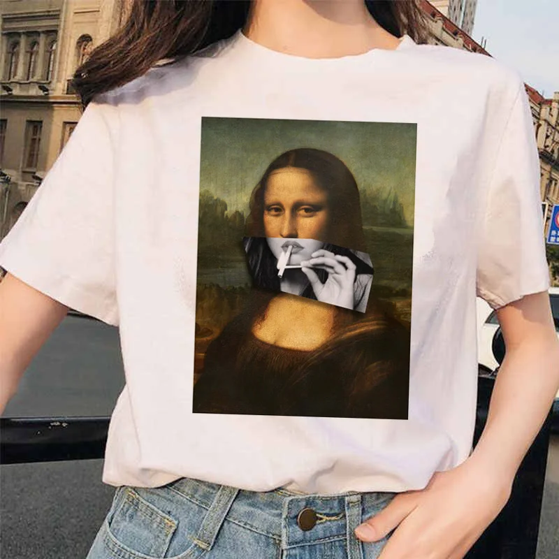 Mona Lisa футболка уличная одежда Хип Хоп Стиль повседневные друзья короткий рукав Harajuku футболки женские 90S забавные - Цвет: 4582