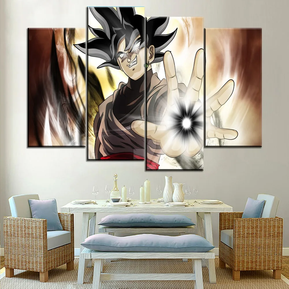 

On Canvas HD Print Modular Picture Home Decor Framework Art One Set 4 Piece Dragon Ball Super Anime Poster Black Goku Painting