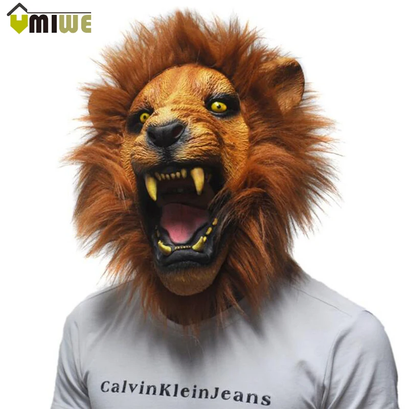 

Silicone Face Mask Realistic Angry Lion Head Mask Fun Halloween Props Adult Animal Full Latex Masquerade Birthday Party Rubber