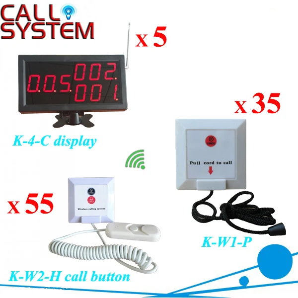 Клиника беспроводной прибор для вызова медсестры кнопка тревоги(5 шт K-4-C дисплей+ 35 шт K-W1-P+ 55 шт K-W2-H