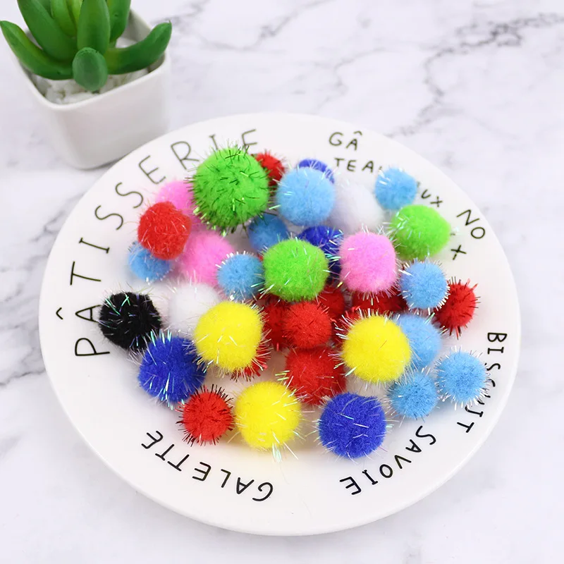 25 GLITTER POMS TINSEL BALLS MIXED POMPOMS ASSORTED CRAFTS DECORATIONS