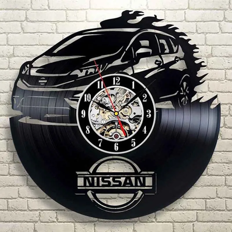 Car Logo Wall Clock Modern Design for Living Room 3D Decorative Hanging Vintage Vinyl Record Clocks Wall Watch Home Decor Silent