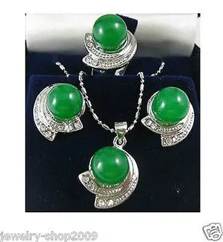 

Silver Plated green jade crystal earrings necklace pendant ring set *18K gold plated watch wholesale Quartz stone CZ crystal (C0