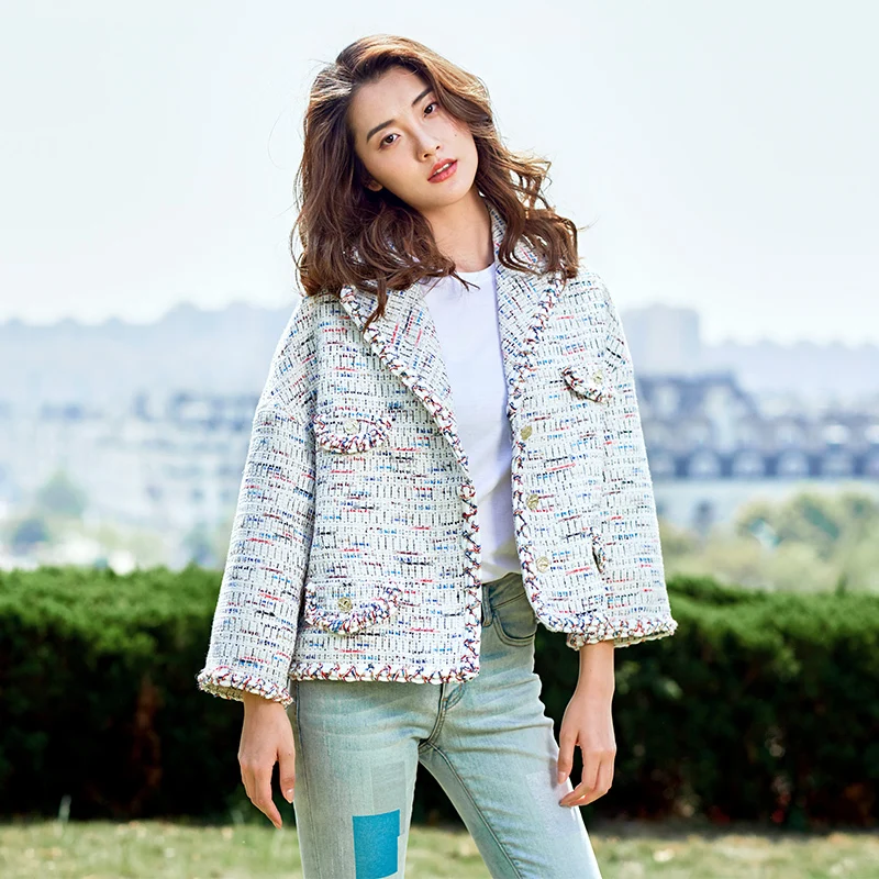 Office Lady two piece Tweed Set Women Crop Top Blazer Tweed Jacket and Wide pants Sets Autumn Winter Outfit Coat trousers suits