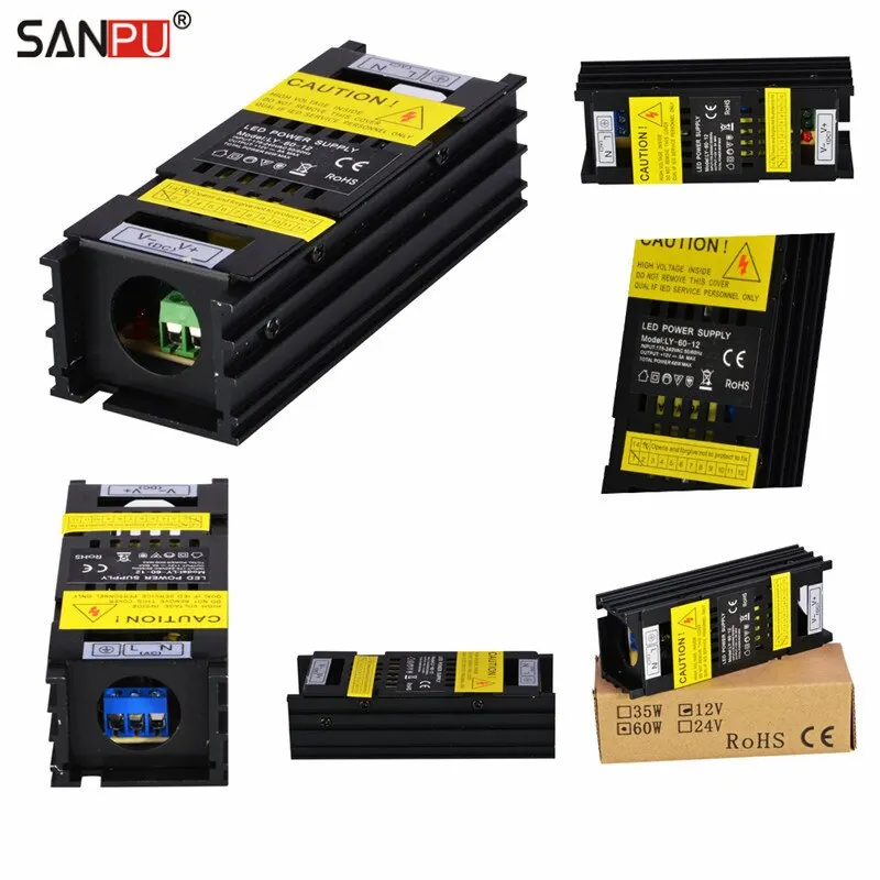 

SMPS 60w 12v transformer 5A 220V 230V AC-DCV Switching Power Supply Driver for LEDs Aluminum Black Full Container Load Wholesale