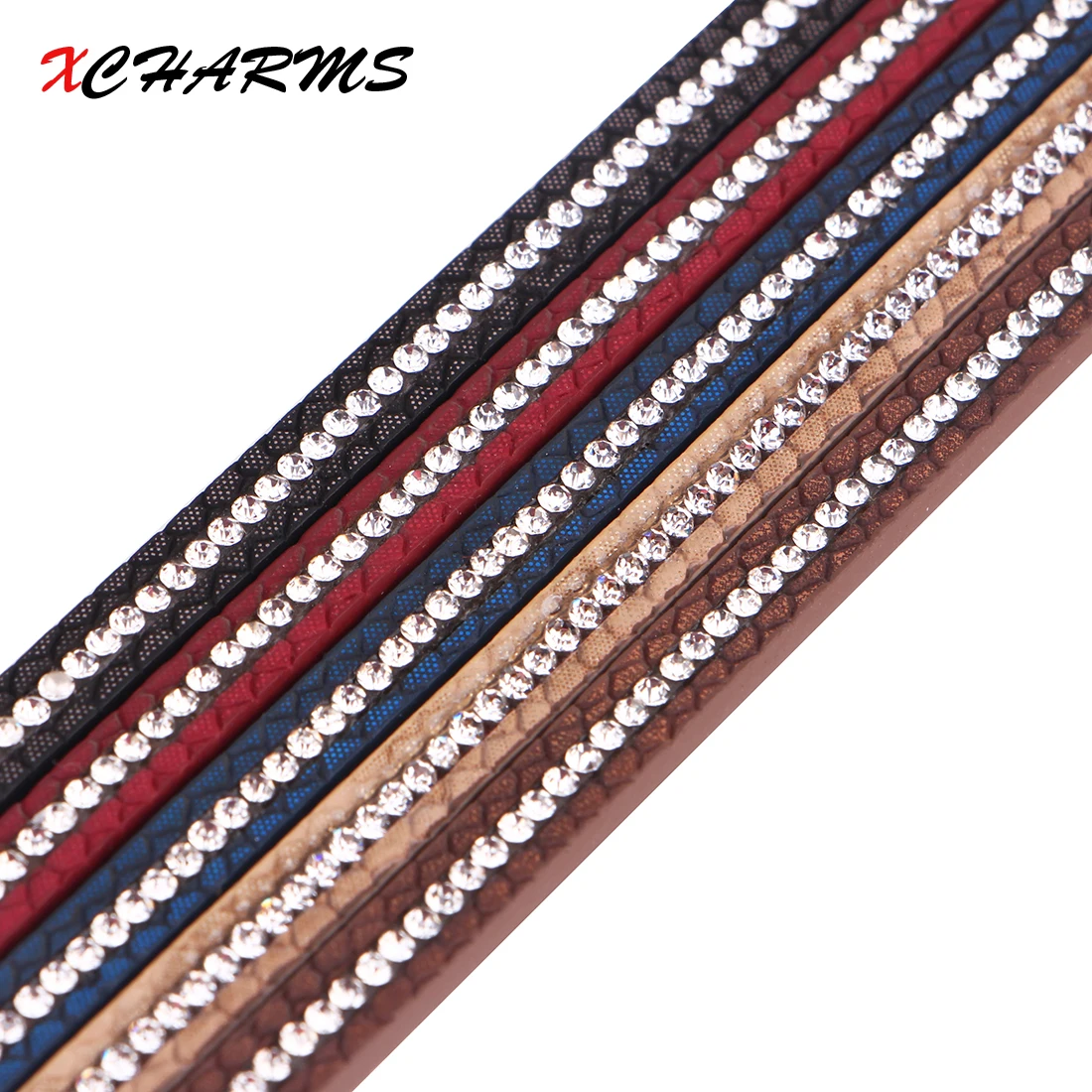 

XCHARMS/6MM Flat PU Leather Cord/Crystal Rhinestone Rope/Jewelry Findings Accessories/Fashion Jewelry Making/Bracelet Materials