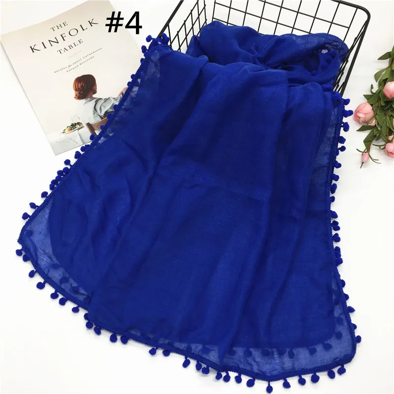 

Women Plain Pom Pom Chain Viscose Scarf Popular Ball Shawls Muslim Hijab Wraps Fashion Headband Scarves/scarf 13 Colors 180*80Cm