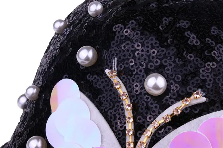 Роскошные Для женщин Бейсбол Кепки бренд Bling бабочка жемчужные блестки хип-хоп Кепки Винтаж на кнопках сзади Дизайн Повседневное Snapback шляпа