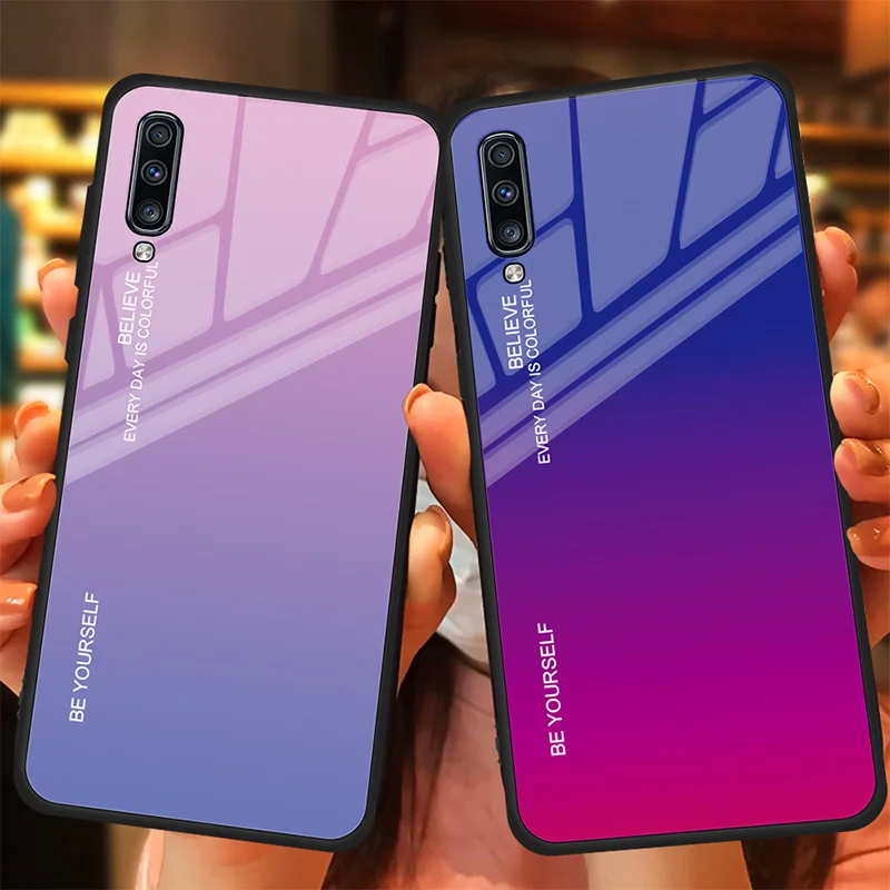 Градиент Стекло чехол для samsung Galaxy A50 A10 A20 A30 A60 A70 S8 S9 S10 J4 J6 плюс A9 A7 Note 9 M10 M20 M30 M40 крышка