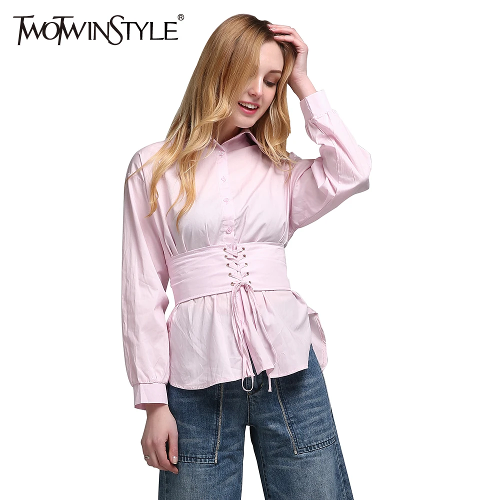 TWOTWINSTYLE 2017 Summer Women Lace up Croset Shirt Blouse Set Long Sleeve Tops Basic Suit Casual Clothes Korean Fashion White white-cotton-lace-top : image TWOTWINSTYLE 2017 Summer Women Lace up Croset Shirt Blouse Set Long Sleeve Tops Basic Suit Casual Clothes Korean Fashion White white-cotton-lace-top