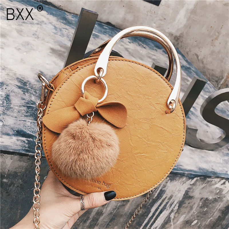 

[BXX] 2019 New Fashion Single Shoulder Crossbody Bag Chain Metal Handles Handbag PU Leather Bowtie Round Bags NA557
