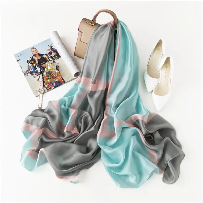 Испанский роскошный бренд, лоскутный шелковый шарф в клетку, Дамский модный принт, мягкие шали и палантины, бандана, пляжный хиджаб, снуд 180*90 см
