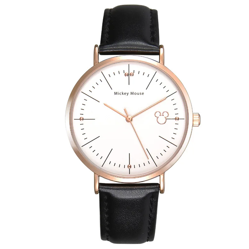

woman watches Disney original brand quartz Genuine leather ladies clock black white brown pink band 30m waterproof wristwatch