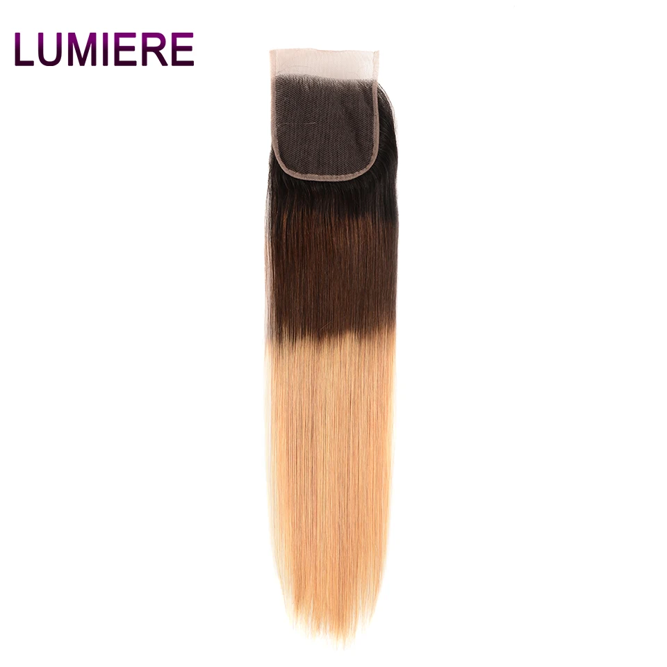 Lumiere Hair Ombre Peruvian Straight 4*4 Lace Closure Human Hair T1B/4/27 Non Remy Hair Closure baby hair 8-20 Inch 150% density