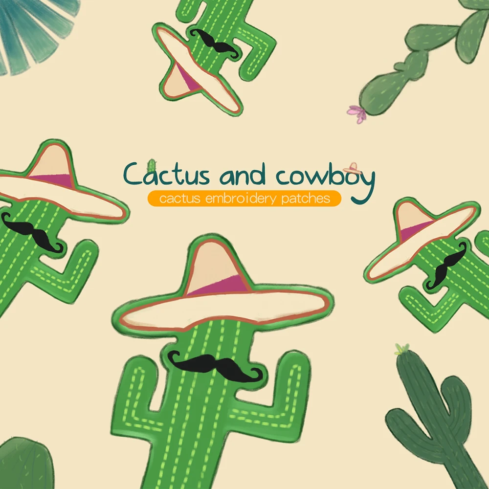Cowboy and Cactus With Hat And Beard Embroidered Iron On Clothing Patch Free Shipping Wholesale (1)