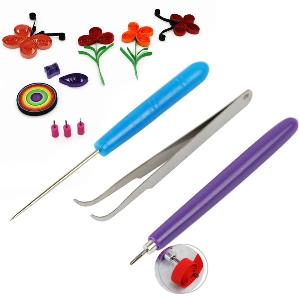 3Pcs/Set Flower Paper Quilling Tool Tweezer Slotted Needle Handmade